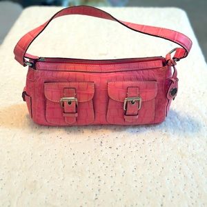Dooney & Bourke Vintage Pink Leather Croc Shoulder Bag